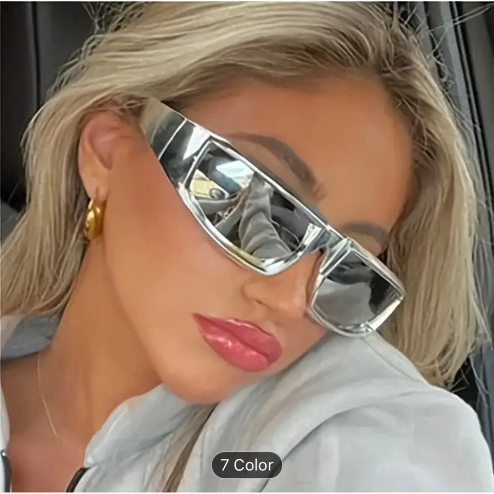 Futuristic Sunglasses Y2K Silver Frame Shield Mirrored Lens Fashion Shades Gafas